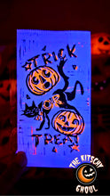 Load image into Gallery viewer, (Misprint) Block Printed Paper Treat Bag-- Two Color, Black Light Reactive.