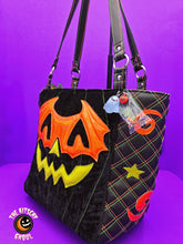 Load image into Gallery viewer, "Bat Mask Jack" Handcrafted Pumpkin Tote Bag Purse
