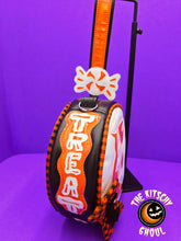 Load image into Gallery viewer, "Creamsicle Ghoulia" Glow in the dark Handmade 'Candy' Wristlet Handbag
