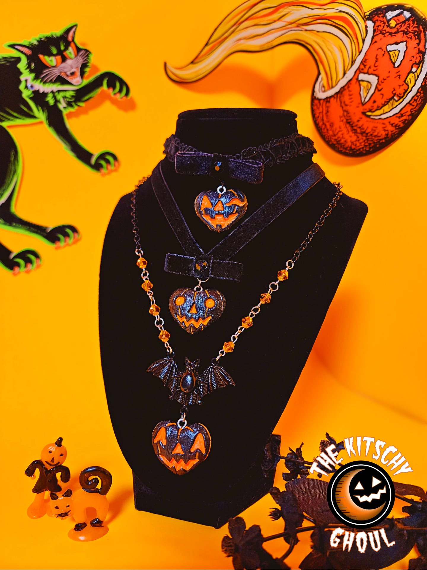 Pumpkin Heart Necklace (Classic Black)-- Different Wear Styles.