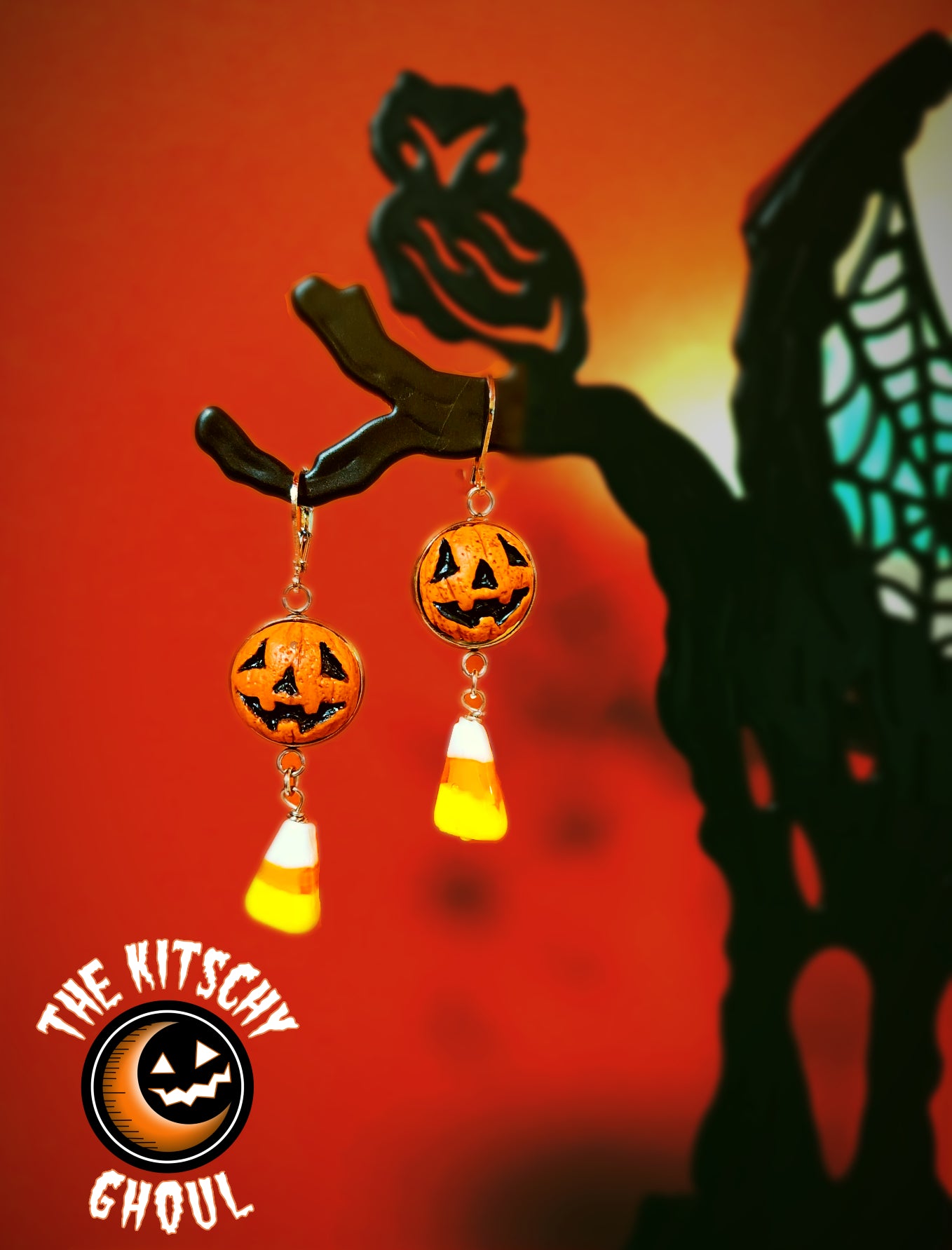 Spooky Pumpkin Candy Corn Dangly Earrings