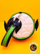 Load image into Gallery viewer, &quot;Glowin&#39; Ghoulia&quot; Glow in the dark Handmade &#39;Bat&#39; Wristlet Handbag
