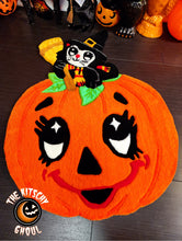 Load image into Gallery viewer, &#39;Kitschy Cat &amp; Pumpkin&#39; Handcrafted Tufted Rug

