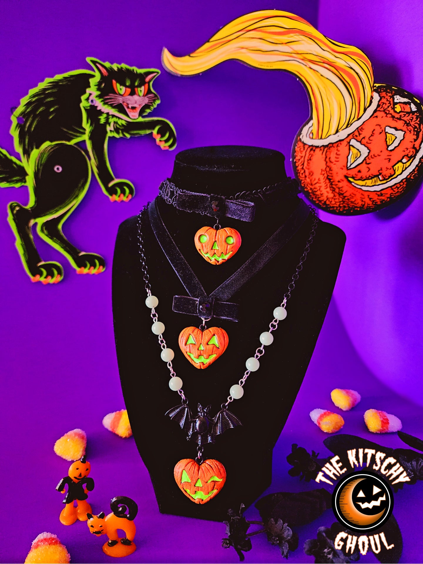 Pumpkin Heart Necklace (Orange+Glow)-- Different Wear Styles.