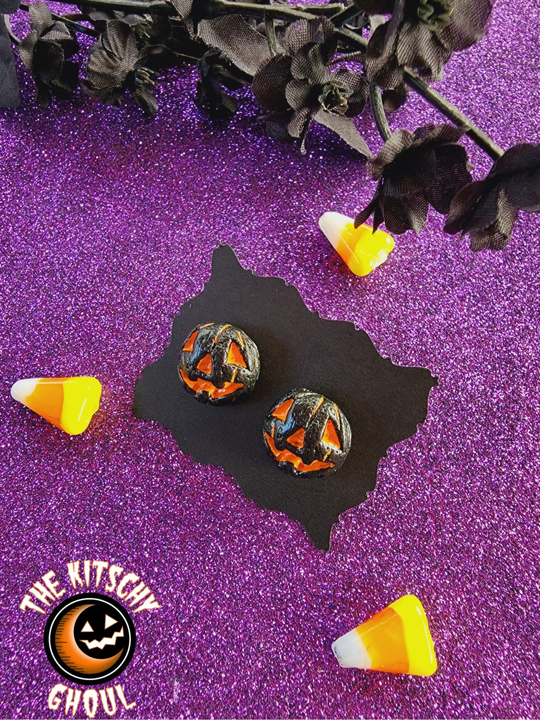 Spooky Pumpkins Stud Earrings: Reverse Color