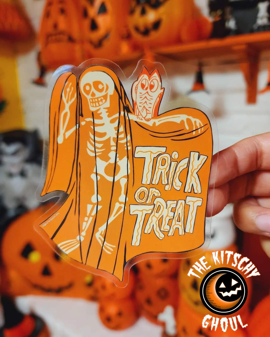 Trick or Treat Ghoul: Vintage Inspired Clear Background Sticker