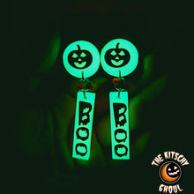 Load image into Gallery viewer, Glow In The Dark &#39;Pumpkin Boo&#39; Resin Dangle Earrings
